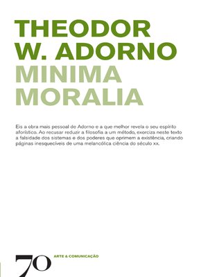 cover image of Minima Moralia--2.ª Edição